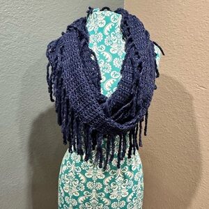 Deep Blue infinity Fringe Scarf silver accents Western, cowgirl, winter, holiday